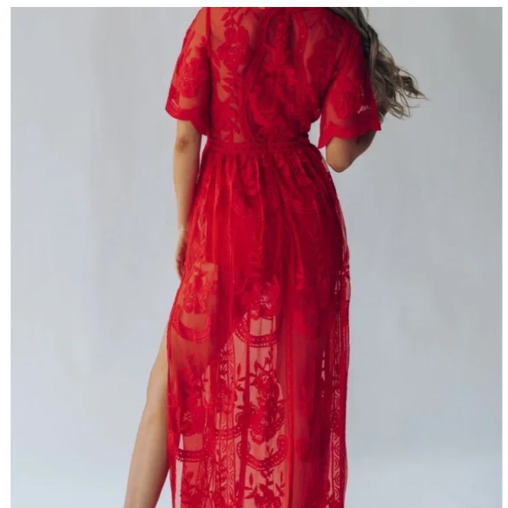 Semi sheer lace v neck maxi dress. - Picture 5 of 15